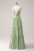 Load image into Gallery viewer, Green Ruffled Floral Bridesmaid Dress with Lace