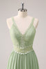 Load image into Gallery viewer, Green Ruffled Floral Bridesmaid Dress with Lace