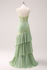 Load image into Gallery viewer, Green Floral Rufffled Chiffon Bridesmaid Dress with Lace