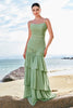 Load image into Gallery viewer, Green Mermaid Chiffon Long Ruffled Bridesmaid Dress with Lace