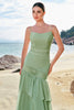 Load image into Gallery viewer, Green Mermaid Chiffon Long Ruffled Bridesmaid Dress with Lace