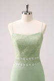 Green Floral Ruffled Chiffon Bridesmaid Dress with Lace
