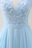 Load image into Gallery viewer, Sparkly Sky Blue Bateau Neck Pleated Long Bridesmaid Dress