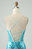 Load image into Gallery viewer, Sparkly Blue Bodycon Spaghetti Straps Corset Graduation Dress with Sequins