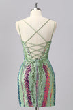 Green Corset Spaghetti Straps Graduation Dress With Sequins