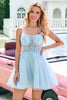 Load image into Gallery viewer, Cute Glitter A Line Beaded Corset Tulle Blue Graduation Dress with Appliques