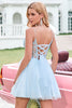 Load image into Gallery viewer, Cute Glitter A Line Beaded Corset Tulle Blue Graduation Dress with Appliques