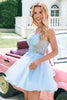 Load image into Gallery viewer, Cute Glitter A Line Beaded Corset Tulle Blue Graduation Dress with Appliques