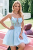 Load image into Gallery viewer, Cute Glitter A Line Beaded Corset Tulle Blue Graduation Dress with Appliques