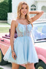 Load image into Gallery viewer, Cute Glitter A Line Beaded Corset Tulle Blue Graduation Dress with Appliques