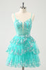 Load image into Gallery viewer, Sparkly Green A Line Spaghetti Straps Corset Tiered Sequin Graduation Dress