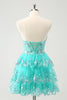 Load image into Gallery viewer, Cute Glitter Green A Line Strapless Sequined Tiered Corset Graduation Dress