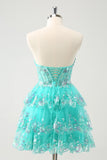 Cute Glitter Green A Line Strapless Sequined Tiered Corset Graduation Dress
