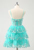 Load image into Gallery viewer, Sparkly Green A Line Spaghetti Straps Corset Tiered Sequin Graduation Dress