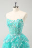 Load image into Gallery viewer, Cute Glitter Green A Line Strapless Sequined Tiered Corset Graduation Dress