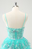 Load image into Gallery viewer, Cute Sparkly A-Line Green Spaghetti Straps Tiered Graduation Dress with Sequins