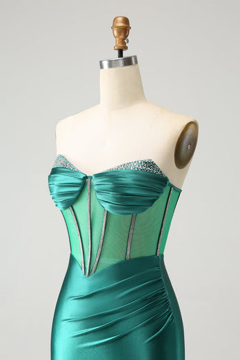 Glitter Dark Green Sweetheart Corset Tight Graduation Dress with Beading