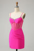 Load image into Gallery viewer, Glitter Fuchsia Beaded Tight Corset Short Graduation Dress with Slit