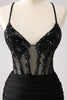 Load image into Gallery viewer, Sparkly Black Bodycon Spaghetti Corset Short Graduation Dress with Lace Up Back