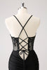 Load image into Gallery viewer, Sparkly Black Bodycon Spaghetti Corset Short Graduation Dress with Lace Up Back