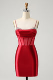Glitter Fuchsia Spaghetti Straps Tight Corset Graduation Dress with Beading