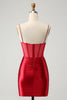 Load image into Gallery viewer, Glitter Dark Red Beaded Corset Satin Short Graduation Dress