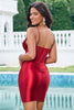 Load image into Gallery viewer, Unique Glitter Dark Red Beaded Satin Corset Tight Short Graduation Dress