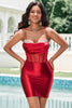 Load image into Gallery viewer, Unique Glitter Dark Red Beaded Satin Corset Tight Short Graduation Dress