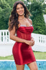 Load image into Gallery viewer, Unique Glitter Dark Red Beaded Satin Corset Tight Short Graduation Dress