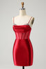 Load image into Gallery viewer, Glitter Dark Red Beaded Corset Satin Short Graduation Dress