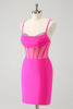 Load image into Gallery viewer, Glitter Fuchsia Spaghetti Straps Tight Corset Graduation Dress with Beading