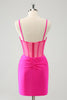 Load image into Gallery viewer, Glitter Fuchsia Spaghetti Straps Tight Corset Graduation Dress with Beading