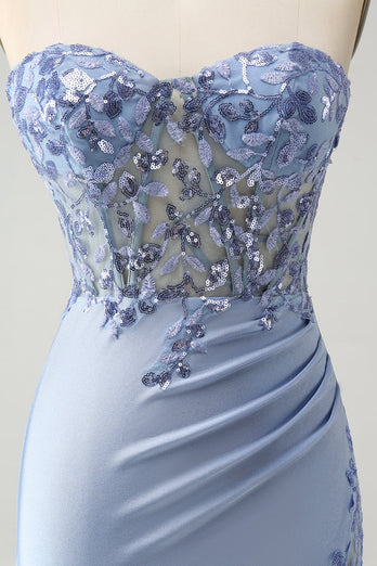 Glitter Lilac Sweetheart Sequined Appliques Corset Tight Graduation Dress