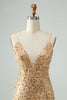 Load image into Gallery viewer, Sparkly Golden Bodycon V Neck Short Graduation Dress with Sequins