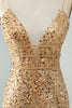 Load image into Gallery viewer, Sparkly Golden Bodycon V Neck Short Graduation Dress with Sequins