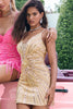 Load image into Gallery viewer, Sparkly Golden Tight Spaghetti Straps Backless Graduation Dress with Sequins