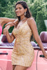 Load image into Gallery viewer, Sparkly Golden Tight Spaghetti Straps Backless Graduation Dress with Sequins