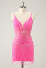 Load image into Gallery viewer, Spaghetti Straps Fuchsia Bodycon Graduation Dress with Sequins