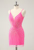 Load image into Gallery viewer, Spaghetti Straps Fuchsia Bodycon Graduation Dress with Sequins