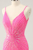 Load image into Gallery viewer, Spaghetti Straps Fuchsia Bodycon Graduation Dress with Sequins