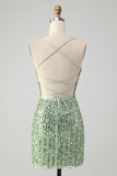 Sparkly Green Bodycon Sequins Lace Up Short Graduation Dress