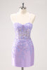 Load image into Gallery viewer, Blue Spaghetti Straps Corset Applique Tight Graduation Dress with Sequins