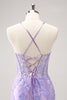 Load image into Gallery viewer, Blue Spaghetti Straps Corset Applique Tight Graduation Dress with Sequins