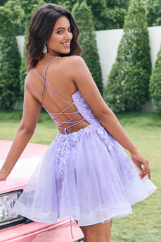 Cute Glitter Lilac A Line Sequins Short Lace Up Back Graduation Dress with Appliques