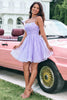 Load image into Gallery viewer, Cute Glitter Lilac A Line Sequins Short Lace Up Back Graduation Dress with Appliques