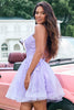 Load image into Gallery viewer, Cute Glitter Lilac A Line Sequins Short Lace Up Back Graduation Dress with Appliques