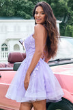 Cute Glitter Lilac A Line Sequins Short Lace Up Back Graduation Dress with Appliques