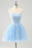 Load image into Gallery viewer, Cute Glitter Blue A Line Sequins Short Graduation Dress with Appliques