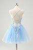 Load image into Gallery viewer, Cute Glitter Blue A Line Sequins Short Graduation Dress with Appliques