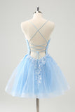 Cute Glitter Blue A Line Sequins Short Graduation Dress with Appliques